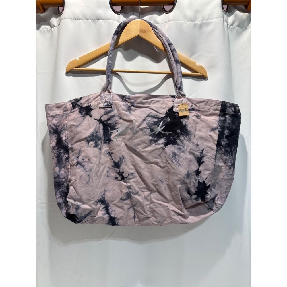 PINK Victoria's Secret Tote Bag Women OS Pink Black Tie Dye Canvas Zippered NWT
